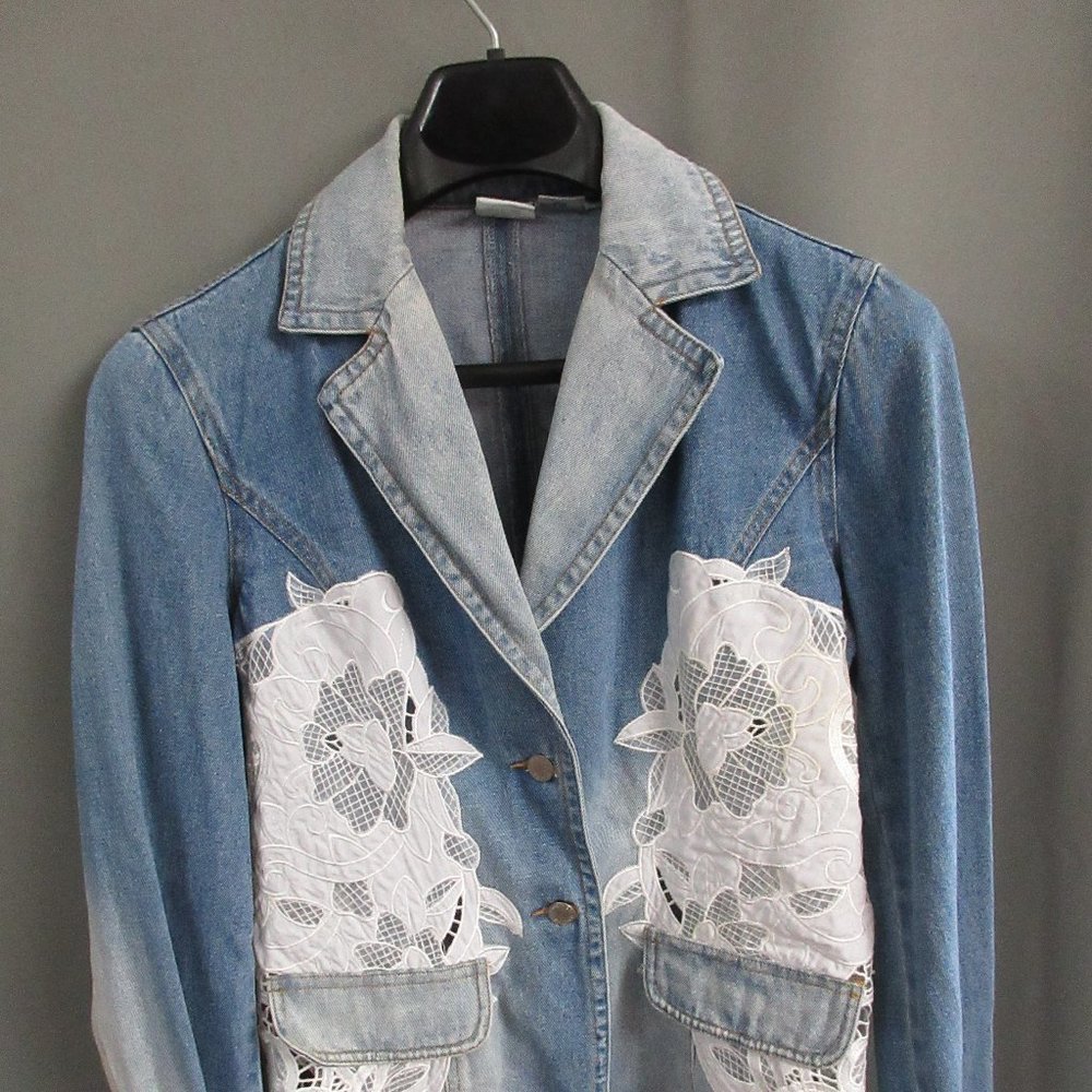 Jean jacket with white lace overlay